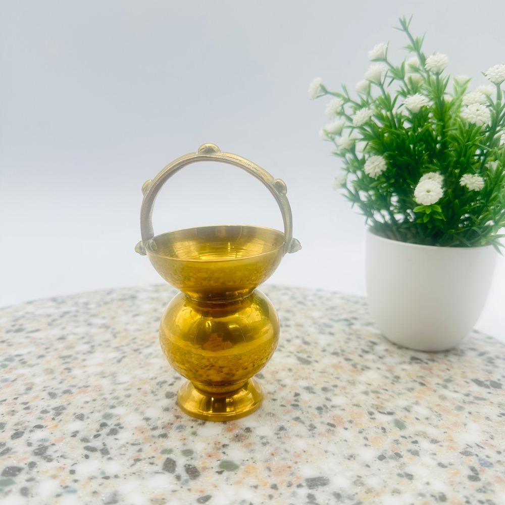 Vintage‎ Solid Brass Miniature Kamandalu Water Bowl Pot Gold Color Small Vase 4"